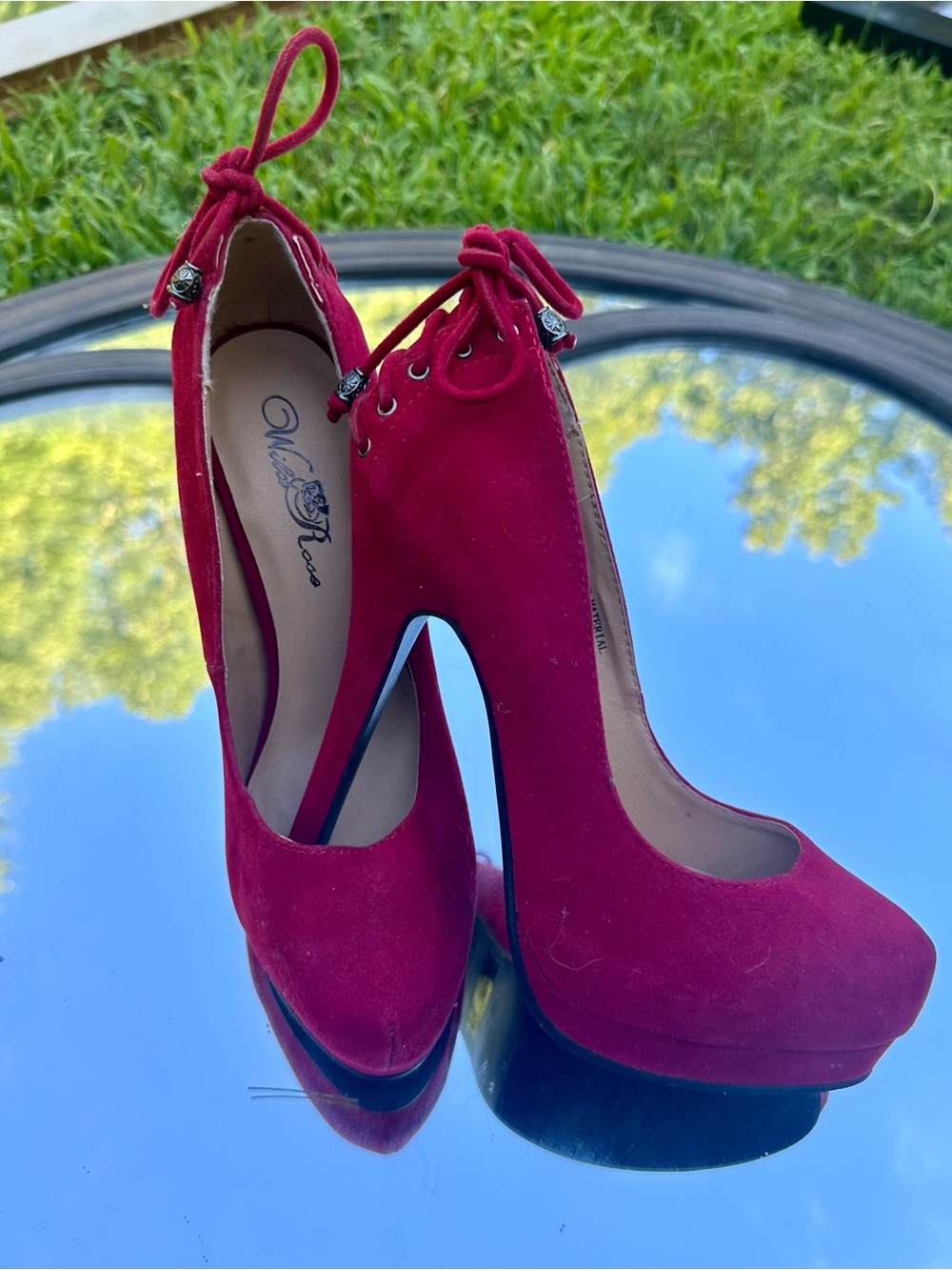 Women's Red Suede Lace-Up Platform Pumps